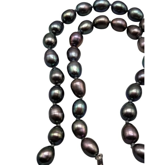14K Gold Clasp Peacock Tahitian Baroque Pearl Necklace 16" Multi-Color Iridescen - Picture 3 of 11